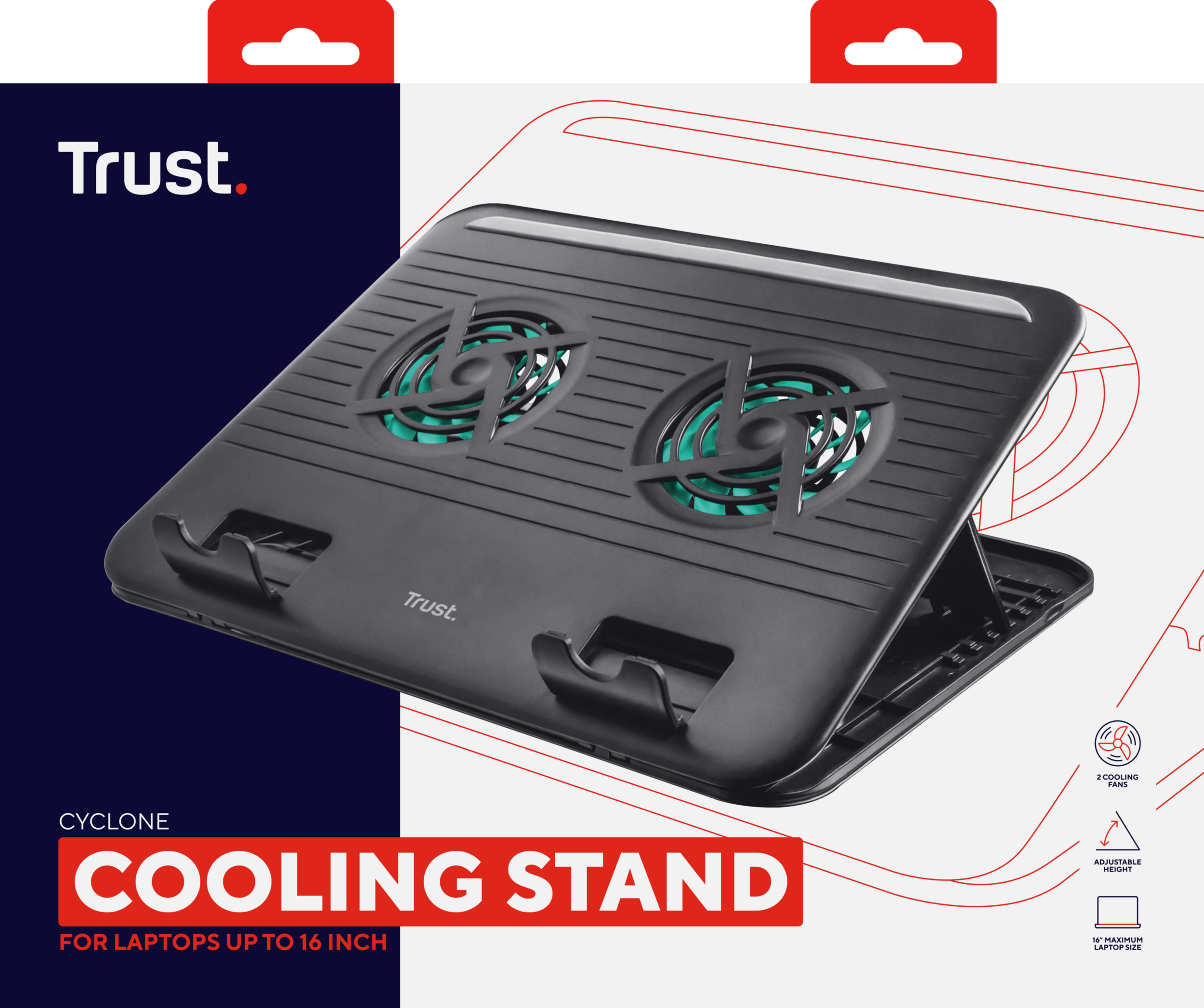 Trust Cyclone Laptop Cooling Stand - Laptopkoeler – 2 ventilatoren – Verstelbare hoek – Zwart - Afbeelding 8
