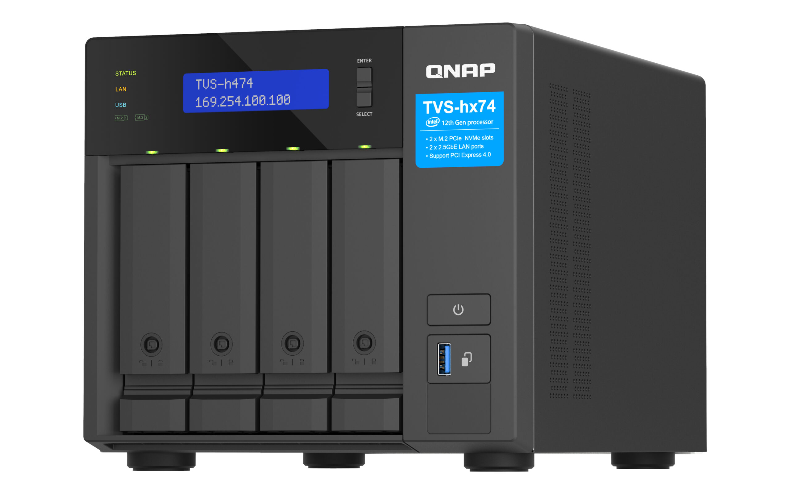 QNAP TVS-H474 NAS Tower Intel® Pentium® G7400 8 GB DDR4 0 TB QuTS hero Zwart - Afbeelding 7