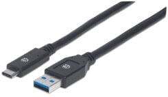 Manhattan USB-C naar USB-A kabel, 3 m, mannelijk naar mannelijk, 5 Gbps (USB 3.2 Gen1 / USB 3.0), 3A, zwart, levenslange garantie - Afbeelding 2