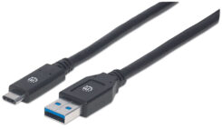 Manhattan USB-C naar USB-A kabel, 3 m, mannelijk naar mannelijk, 5 Gbps (USB 3.2 Gen1 / USB 3.0), 3A, zwart, levenslange garantie