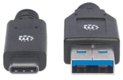 Manhattan USB-C naar USB-A kabel, 3 m, mannelijk naar mannelijk, 5 Gbps (USB 3.2 Gen1 / USB 3.0), 3A, zwart, levenslange garantie - Afbeelding 4