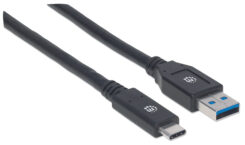 Manhattan USB-C naar USB-A kabel, 3 m, mannelijk naar mannelijk, 5 Gbps (USB 3.2 Gen1 / USB 3.0), 3A, zwart, levenslange garantie - Afbeelding 3