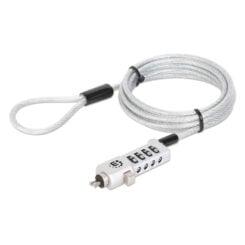 Manhattan Universeel combinatieslot voor laptop (Noble Wedge®, Nano en K-Slot), 3-in-1 diefstalbeveiliging, resetbare 4-cijferige combinatie, kabel van 1,8 m van koolstofstaal, snijbestendig, PVC-coating transparant, zilver