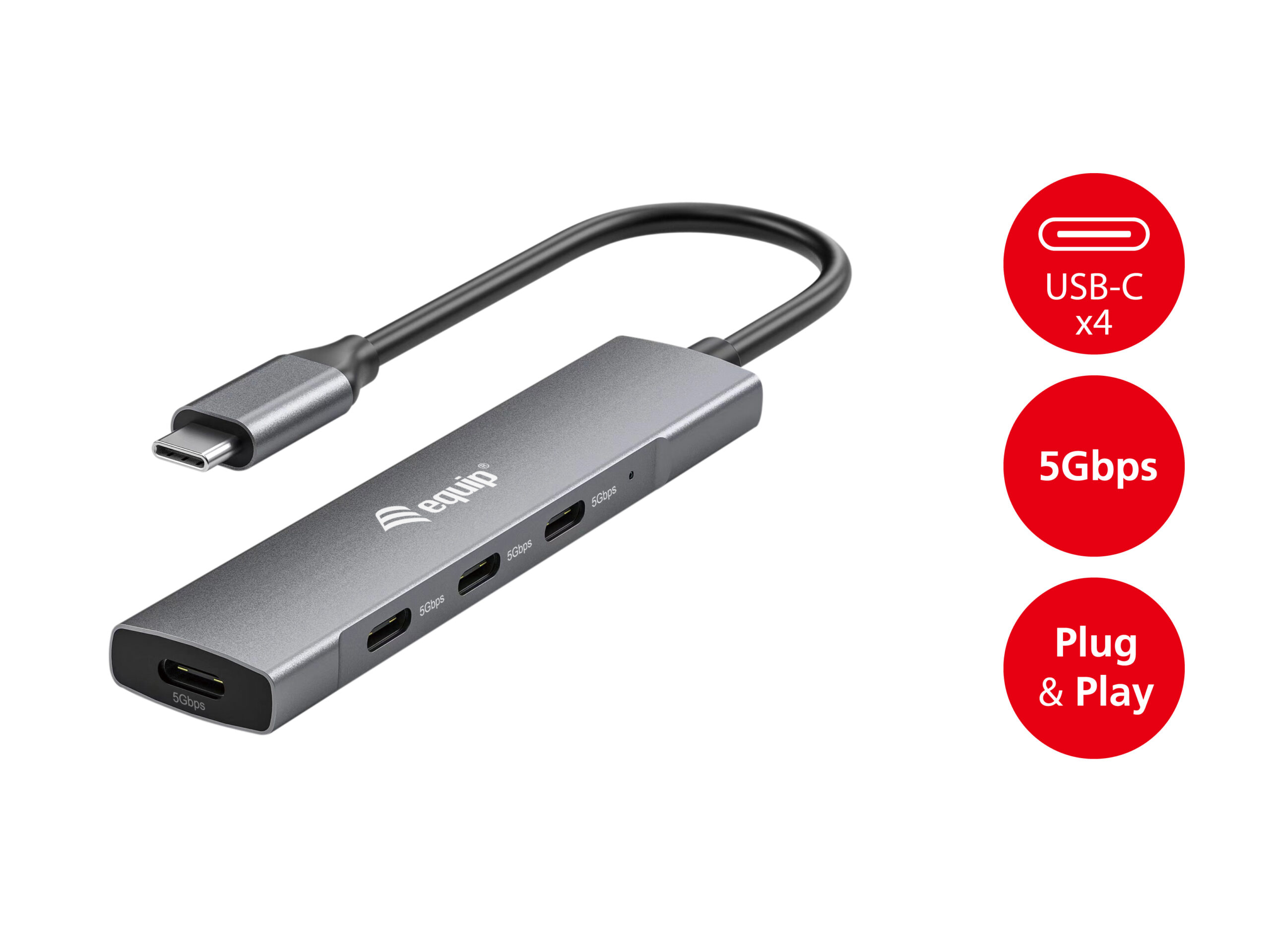 Equip 128963 interface hub USB 3.2 Gen 1 (3.1 Gen 1) Type-C 5000 Mbit/s Zwart, Zilver - Afbeelding 8