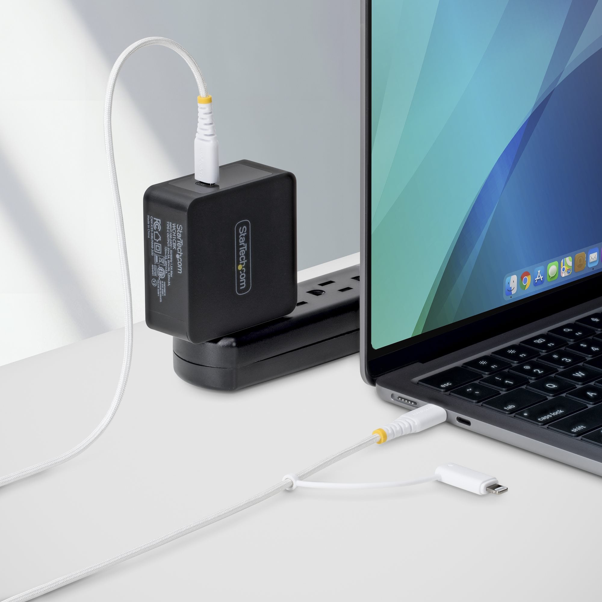 StarTech.com 1m 2-in-1 Robuuste USB-C Oplaadkabel met Lightning Adapter, 30W/60W, Apple MFi Gecertificeerd, Gevlochten USB C Laadkabel voor iPhone/iPad/Android - Afbeelding 6