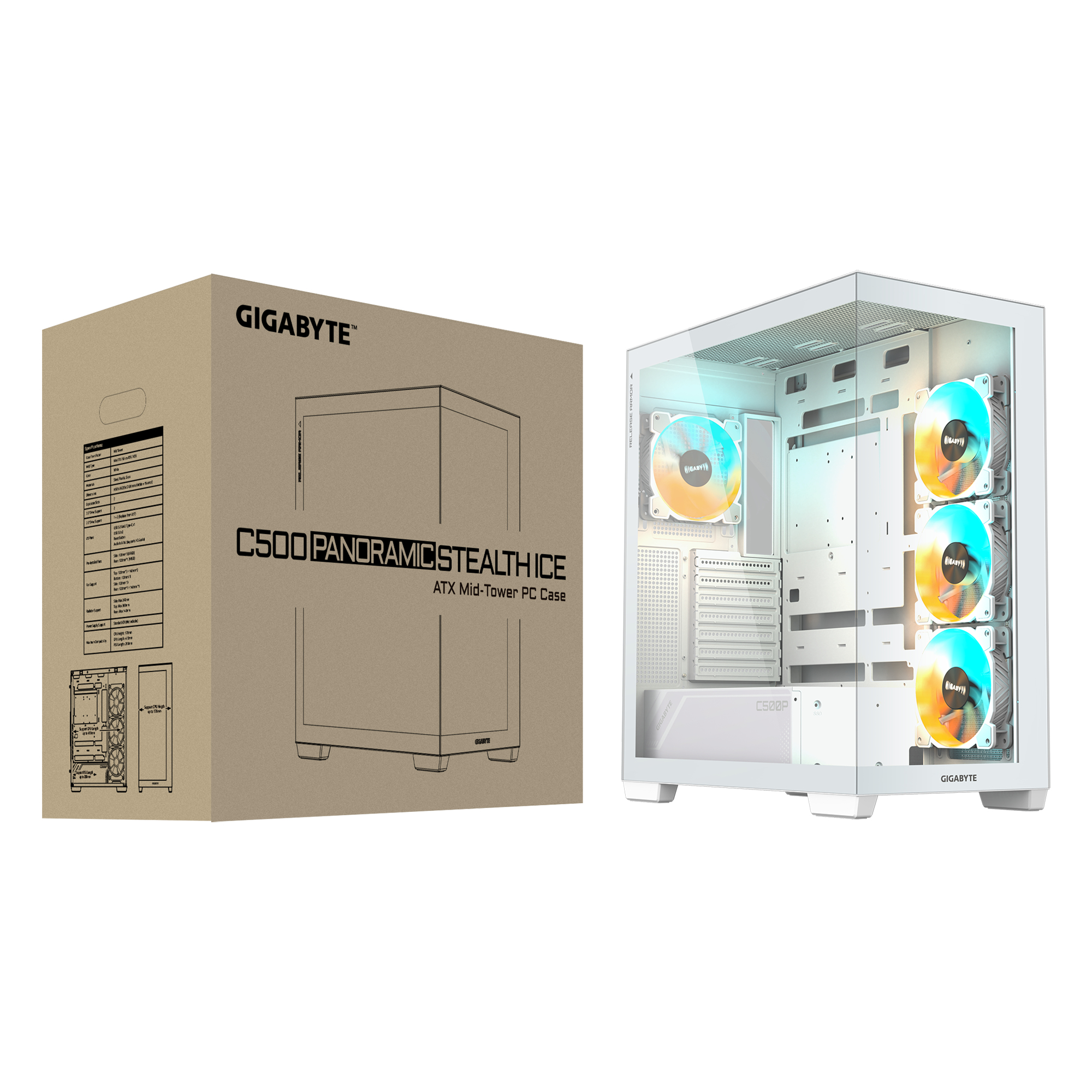 GIGABYTE C500 PANORAMIC STEALTH Midi Tower Wit - Afbeelding 9