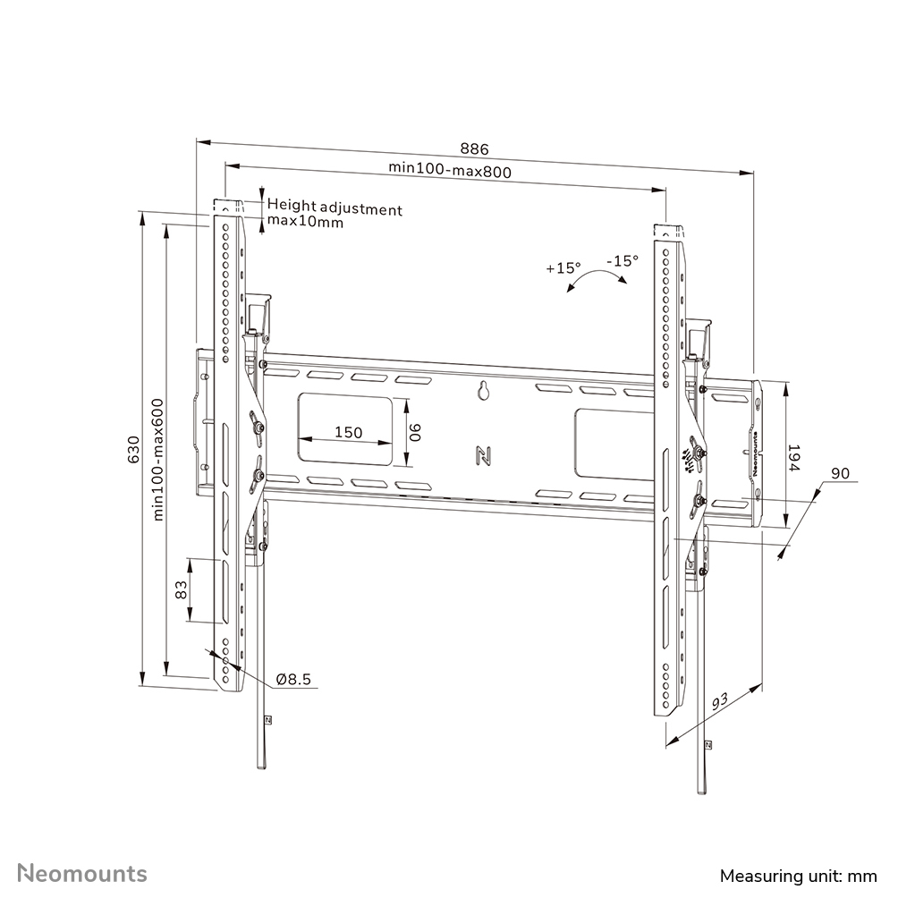 Neomounts WL35-750BL18 Heavy duty muurbeugel 55-98" - kantelbaar - vergrendelbaar - snelle installatie - TÜV - Afbeelding 21