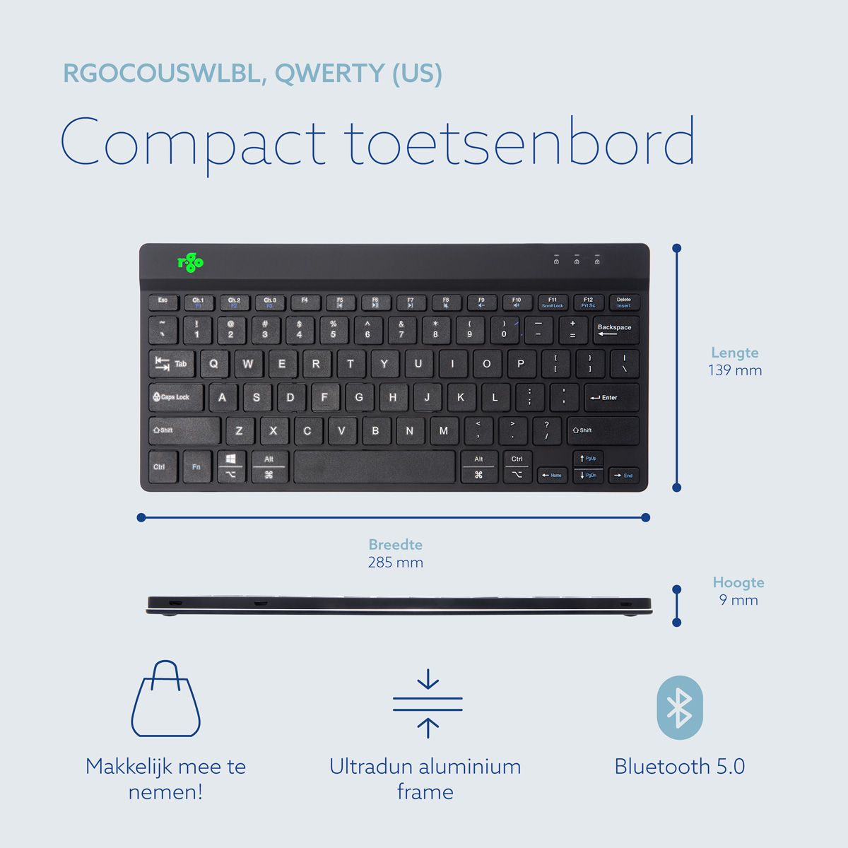R-Go Tools Ergonomisch toetsenbord R-Go Compact Break, compact toetsenbord met pauzesoftware, QWERTY (US), Bluetooth, zwart - Afbeelding 11