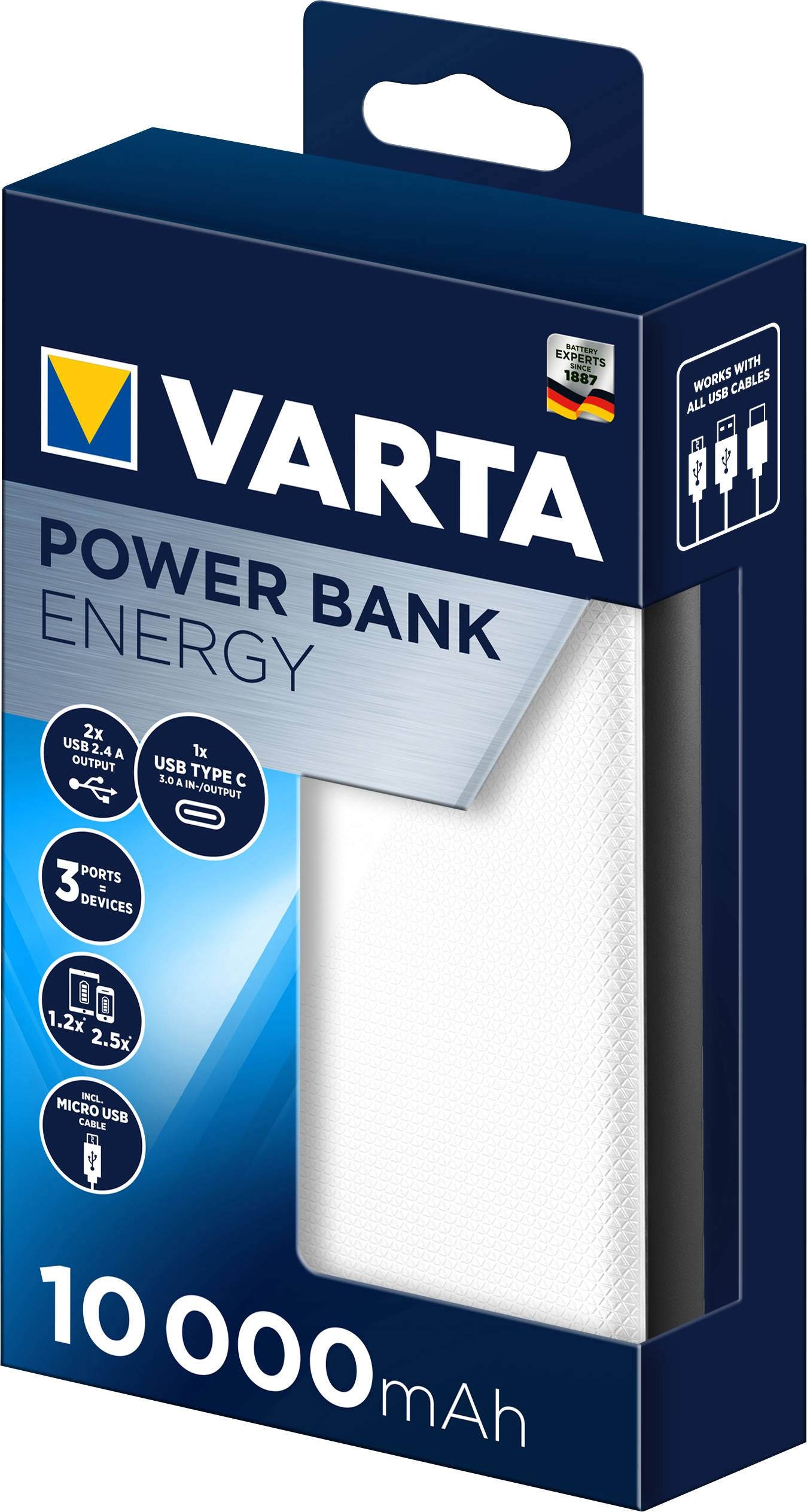 Varta Portable Power Bank Energy 10.000 mAh 15W White - Afbeelding 5