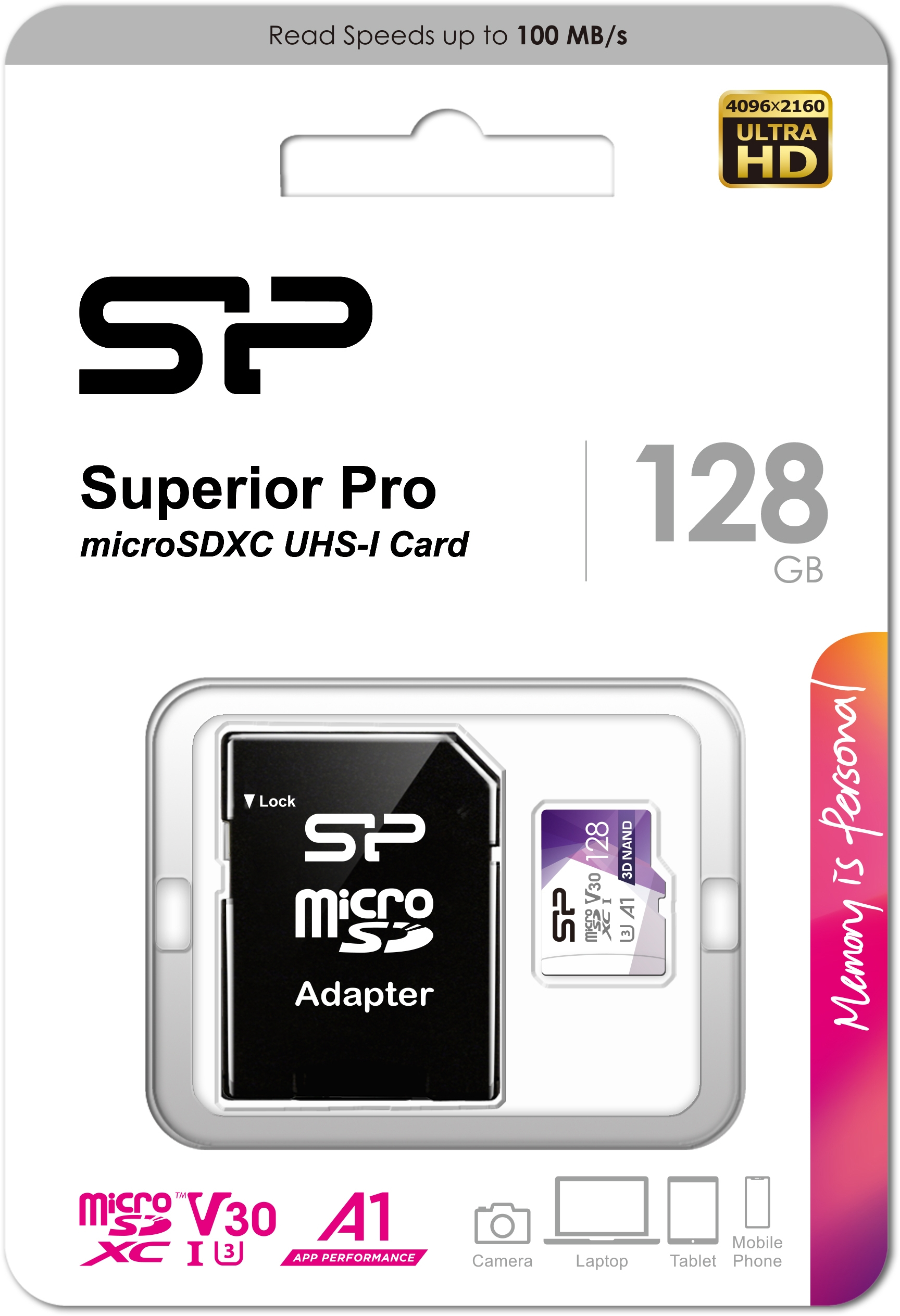 Silicon Power Superior Pro Micro SDHC incl. SD Adapter 128GB UHS-1 U3 A1 V30 Class 10 Color - Afbeelding 2