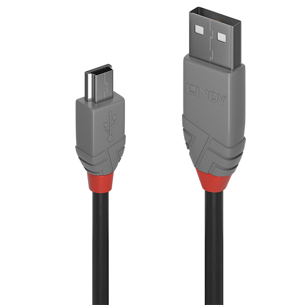 Lindy 36720 USB-kabel USB 2.0 0,2 m USB A Mini-USB B 0,48 Gbit/s Zwart