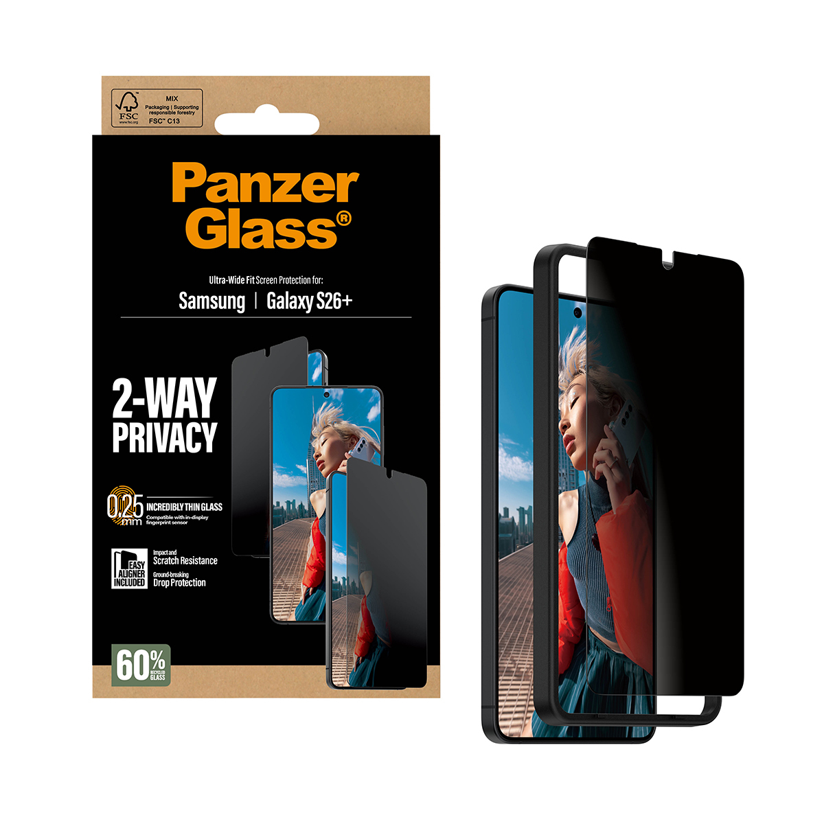 PanzerGlass ® 2-Way Privacy Screen Protector Samsung Galaxy S26+ | Ultra-Wide Fit w. EasyAligner Doorzichtige schermbeschermer 1 stuk(s) - Afbeelding 7
