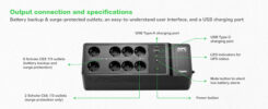 APC Back-UPS BE1050G2-GR - Noodstroomvoeding 8x stopcontact, 1050VA, 2 USB opladers, 1 USB datapoort - Afbeelding 6