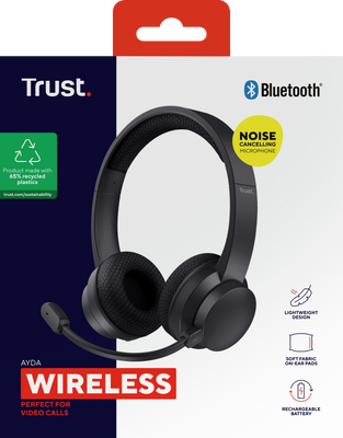 Trust Ayda Draadloze Headset - Bluetooth headset – USB-C aansluiting – Zwart - Afbeelding 9