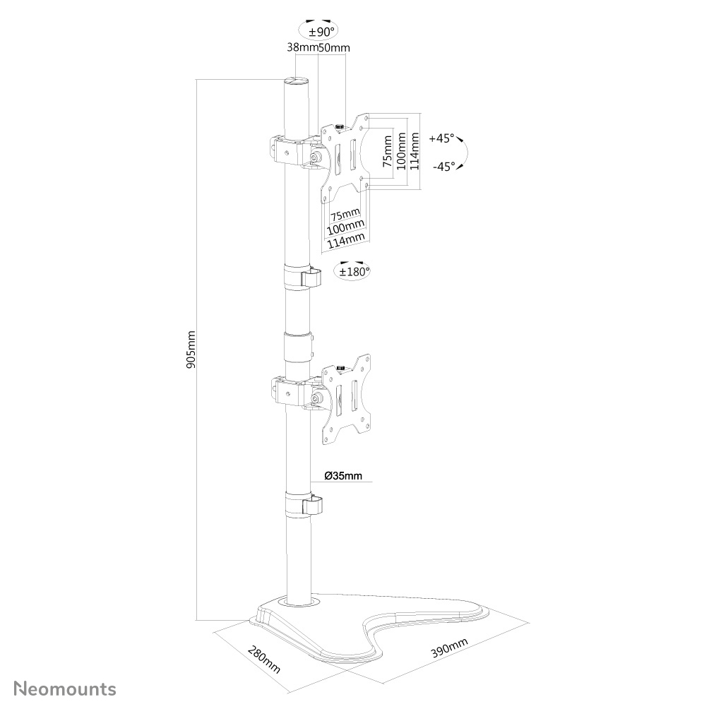 Neomounts FPMA-D550DDVBLACK Monitorstandaard 10-32" - verticale montage - Afbeelding 14