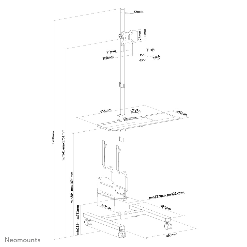 Neomounts FPMA-MOBILE1700 Mobiel werkstation 10-32" - Afbeelding 21