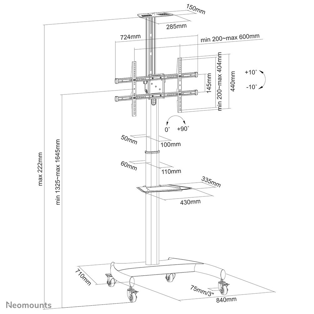 Neomounts PLASMA-M1900E TV trolley 37-70" - roteerbaar - Afbeelding 19
