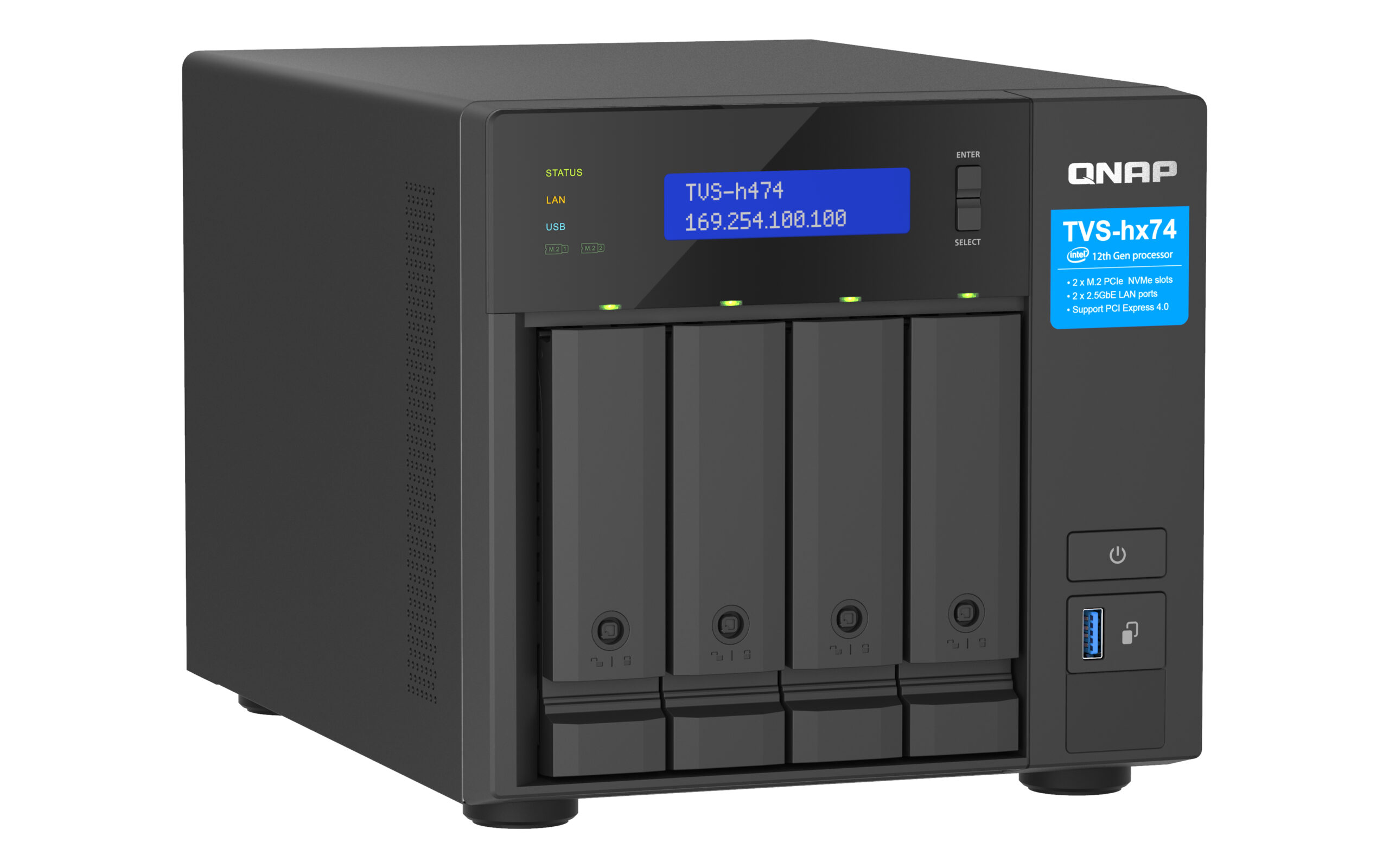 QNAP TVS-H474 NAS Tower Intel® Pentium® G7400 8 GB DDR4 0 TB QuTS hero Zwart - Afbeelding 4