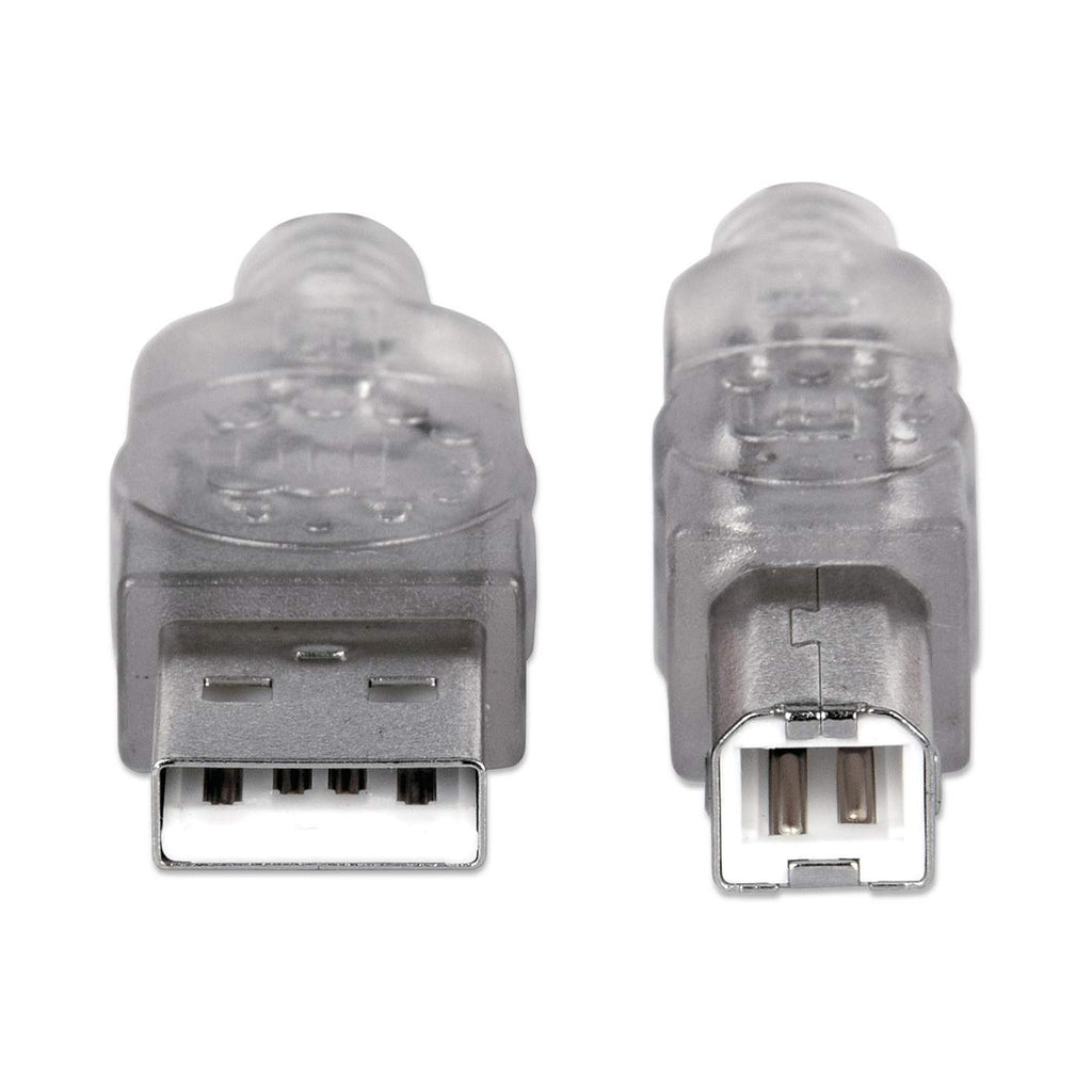 Manhattan USB-A naar USB-B kabel, 1,8 m, mannelijk naar mannelijk, 480 Mbps (USB 2.0), transparant zilver, levenslange garantie, equivalent aan USB2HAB6T - Afbeelding 4