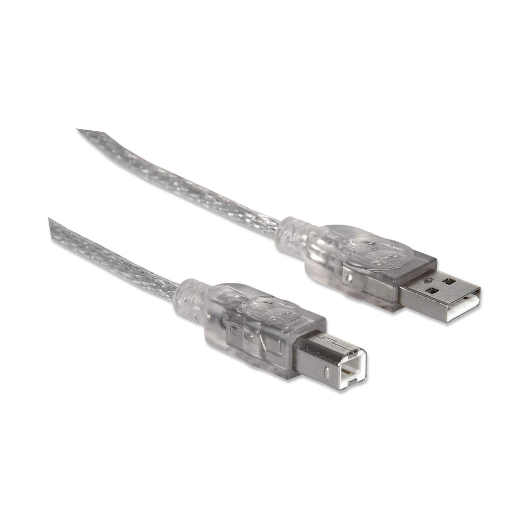 Manhattan USB-A naar USB-B kabel, 1,8 m, mannelijk naar mannelijk, 480 Mbps (USB 2.0), transparant zilver, levenslange garantie, equivalent aan USB2HAB6T - Afbeelding 3