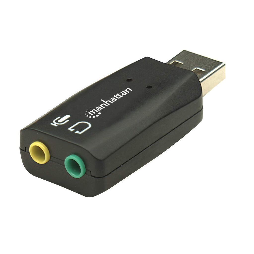 Manhattan USB-A geluidsadapter, USB-A naar 3,5 mm microfoon-in en audio-out, 480 Mbps (USB 2.0), ondersteunt 3D en virtueel 5.1 surround, zwart, 3 jaar garantie - Afbeelding 2