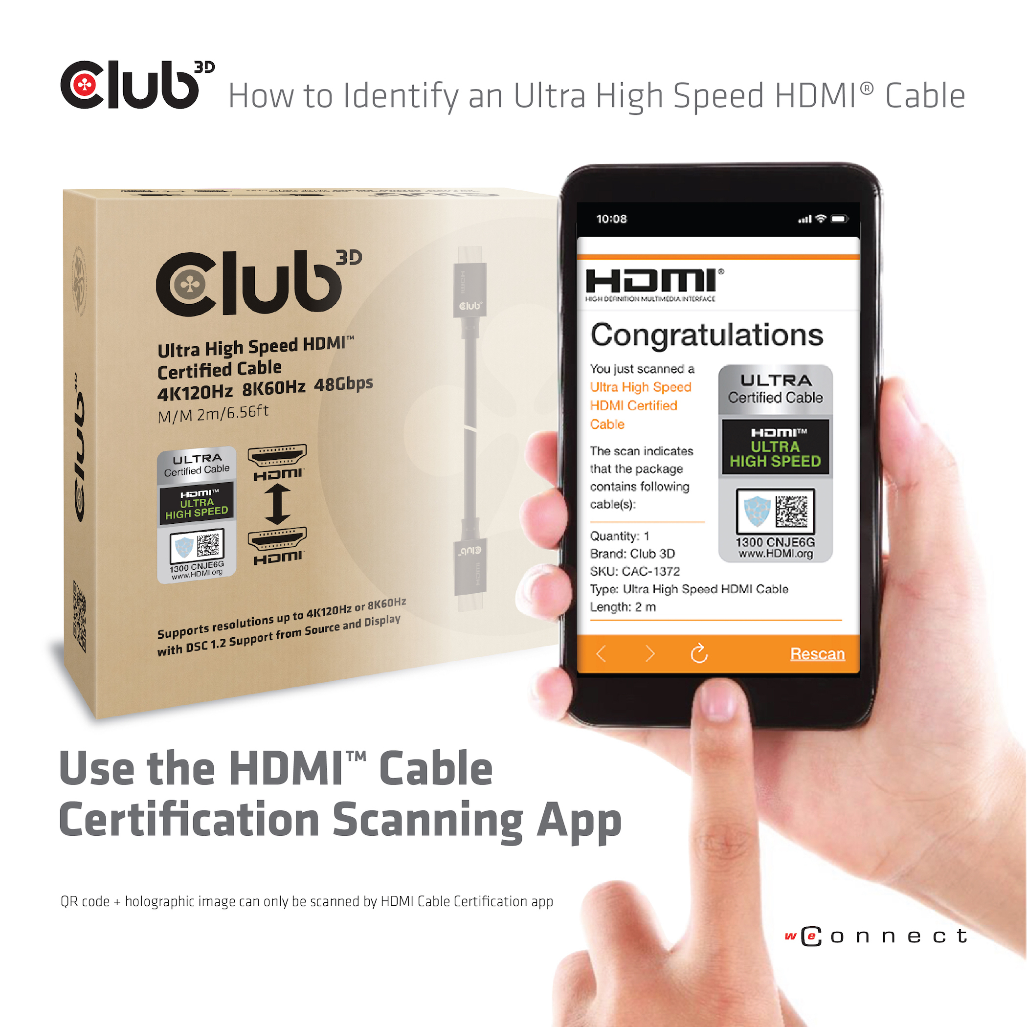 CLUB3D Ultra High Speed HDMI™2.1 gecertificeerde kabel 4K120Hz, 8K60Hz 48Gbps M/V 3 meter - Afbeelding 3