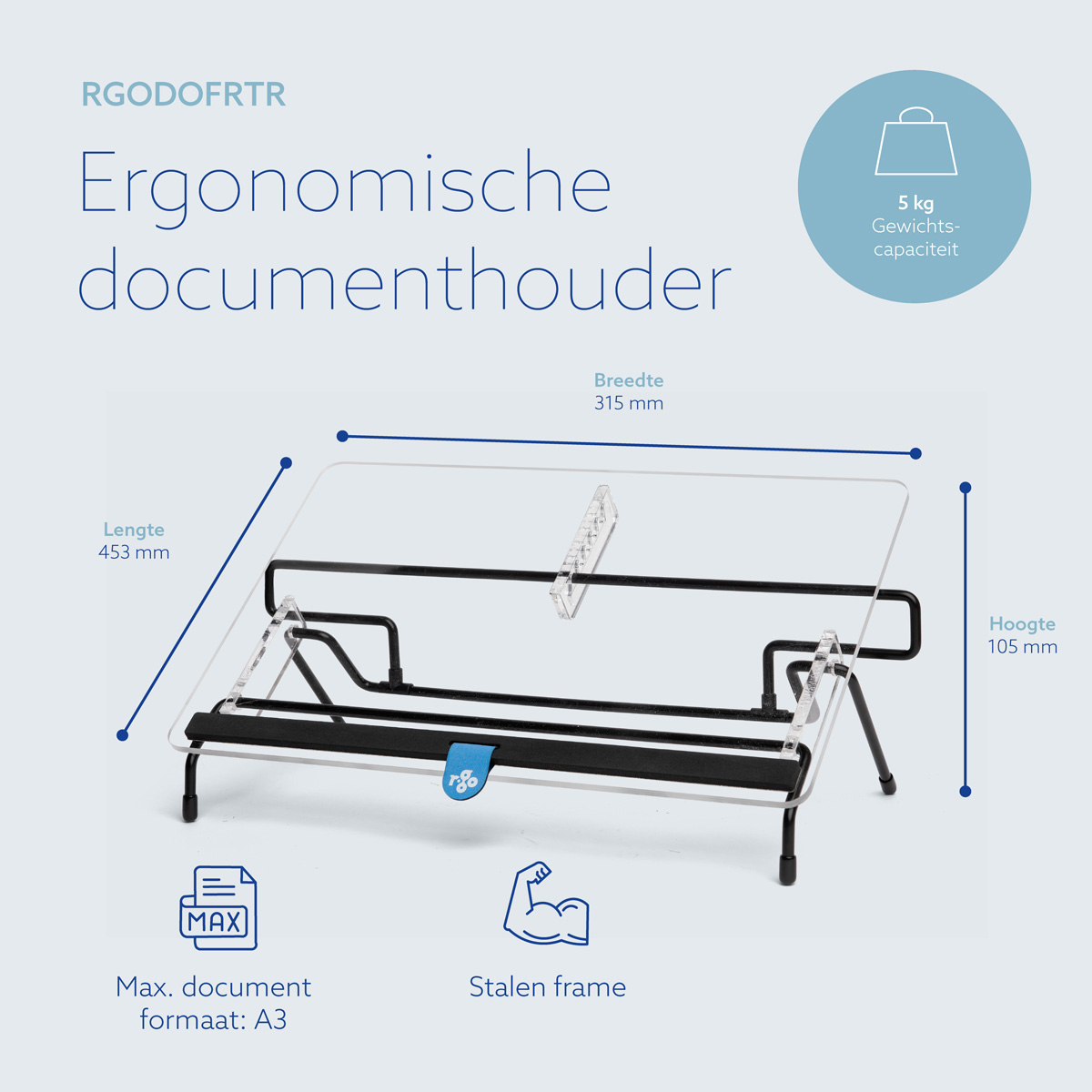 R-Go Tools Documenthouder R-Go Flex Read, ergonomisch, met soft foam polssteun, transparant acrylaat - Afbeelding 12