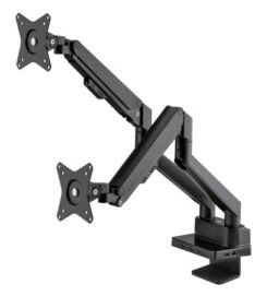 Manhattan Bureaubeugel voor 2 TV’s en monitoren (Volledig Verstelbaar met gasveer) ingebouwd dock, voor schermen tot 27", 7 poorten: Ethernet, 2x HDMI, 3x USB-A, USB-C, Power Delivery tot 100 W, VESA-compatibiliteit: 75x75 en 100x100 mm
