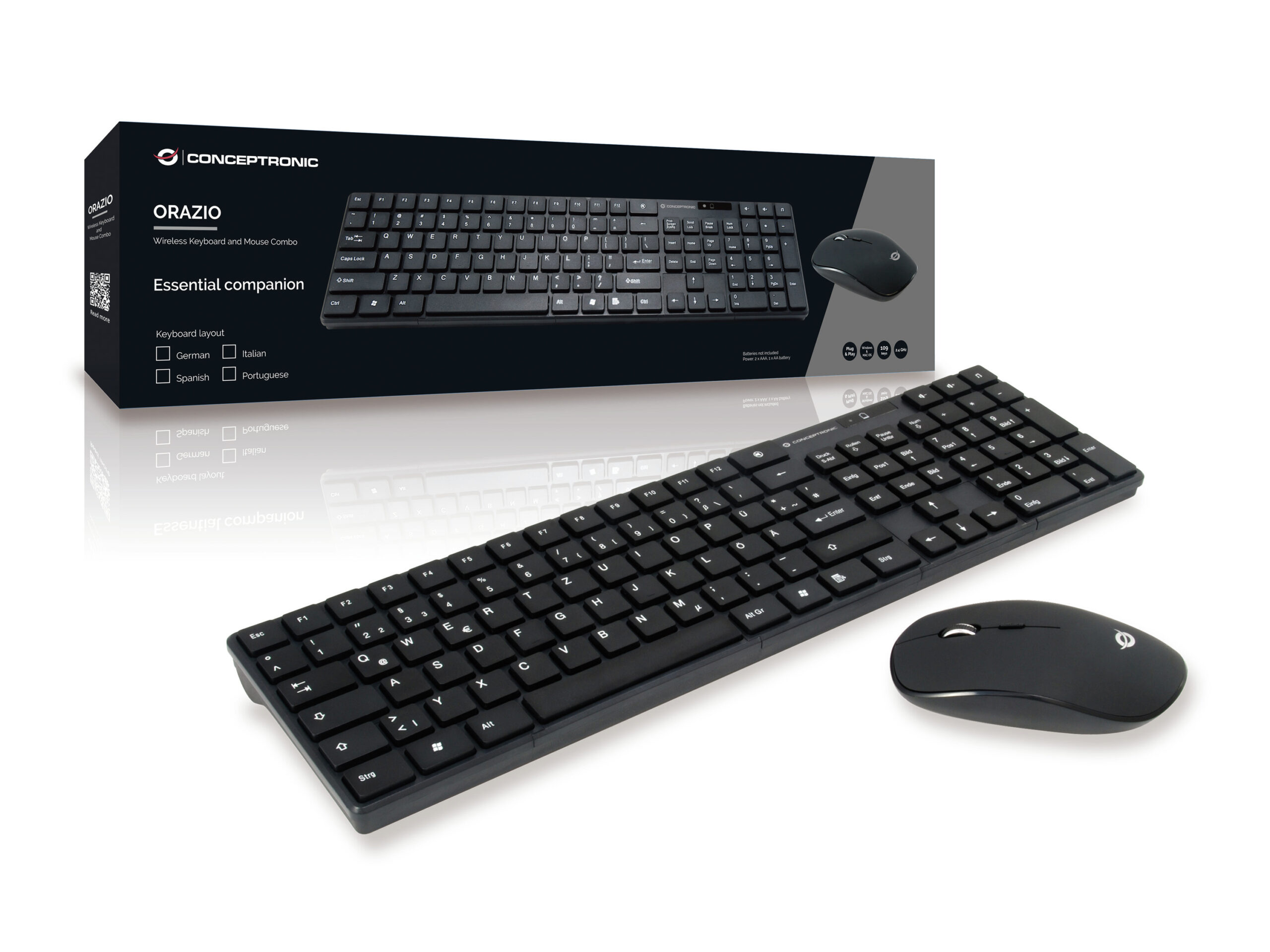 Conceptronic ORAZIO01DE toetsenbord Inclusief muis Thuis RF Draadloos QWERTZ Duits Zwart - Afbeelding 6