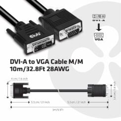 CLUB3D DVI-A TO VGA CABLE M/M 3m/ 9.8ft 28 AWG Zwart - Afbeelding 4