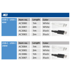 ACT USB 2.0 480Mbps 60W laad- en datakabel, wit, 1 meter - Afbeelding 5