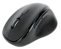 Manhattan Ergonomische draadloze muis, rechtshandig, instelbaar 800/1200/1600 dpi, 2,4 GHz (tot 10 m), 6 knoppen + scrollwiel, combo USB-A + USB-C ontvanger, zwart, AA-batterij (incl.), 3 jaar garantie