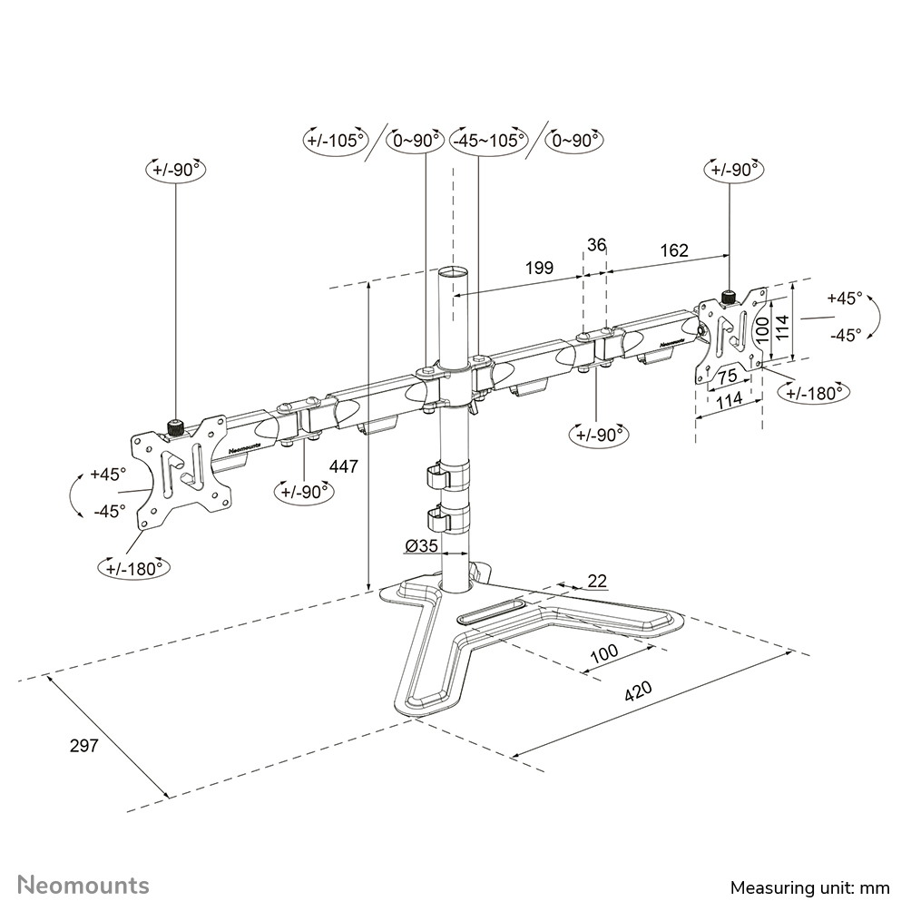 Neomounts DS45-600BL2 Monitorstandaard voor twee schermen 10-32" - Afbeelding 17
