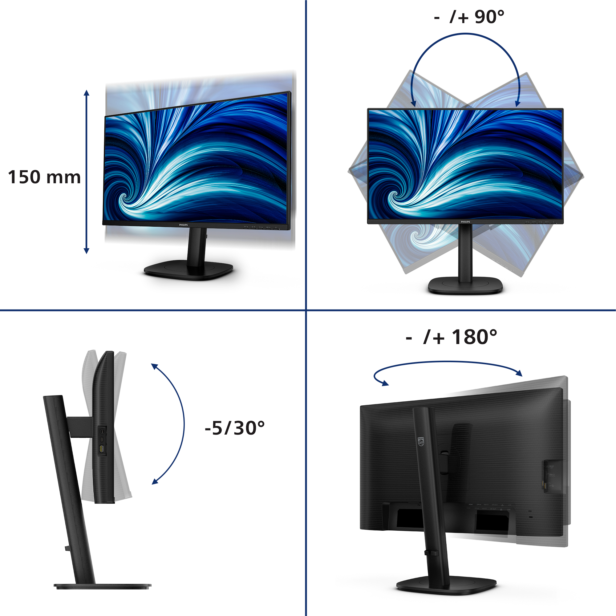 Philips 24B2U3601 computer monitor 60,5 cm (23.8") 2560 x 1440 Pixels Quad HD LCD Zwart - Afbeelding 4