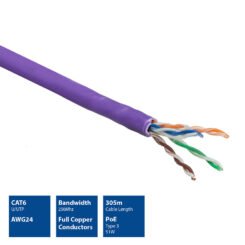 ACT Cat 6 U/UTP massieve installatiekabel zonder adersplitter, LSZH, CPR euroclass DCA, 24AWG, violet 305m - Afbeelding 7