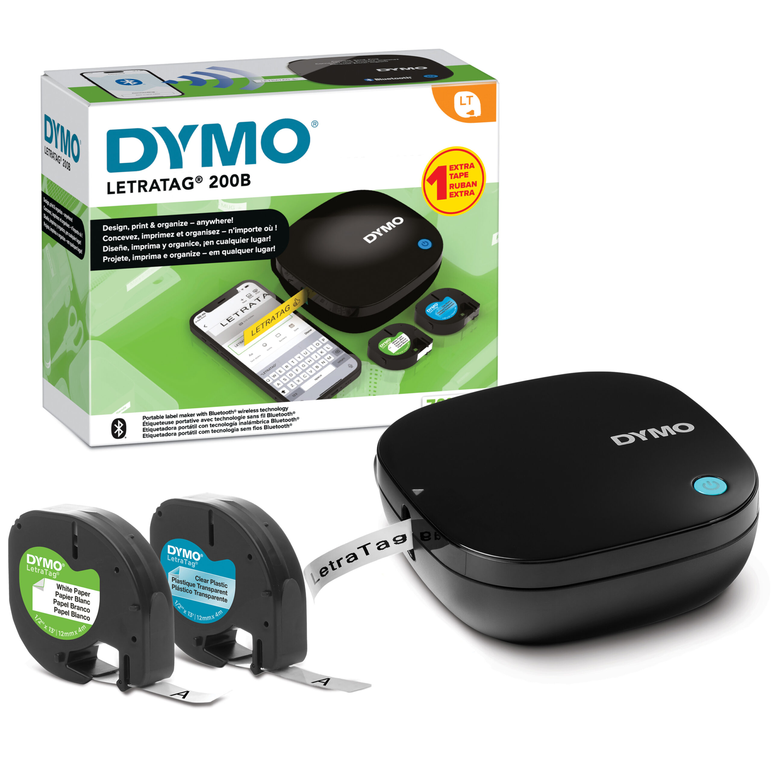 DYMO LetraTag 200B-labelmaker met bluetooth | Compacte labelprinter | Verbinding via draadloze bluetoothtechnologie met iOS en Android | Inclusief 2 soorten labeltape - Afbeelding 3