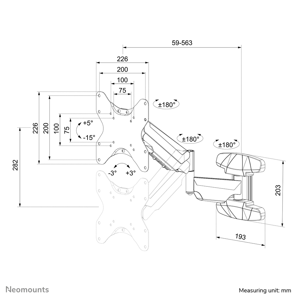 Neomounts WL70-550BL12 Monitor/TV-beugel wand 23-42" - gasveer - full motion - Afbeelding 16