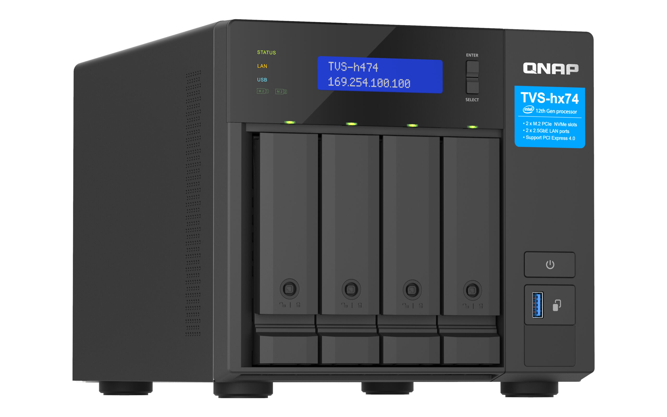 QNAP TVS-H474 NAS Tower Intel® Pentium® G7400 8 GB DDR4 0 TB QuTS hero Zwart - Afbeelding 5
