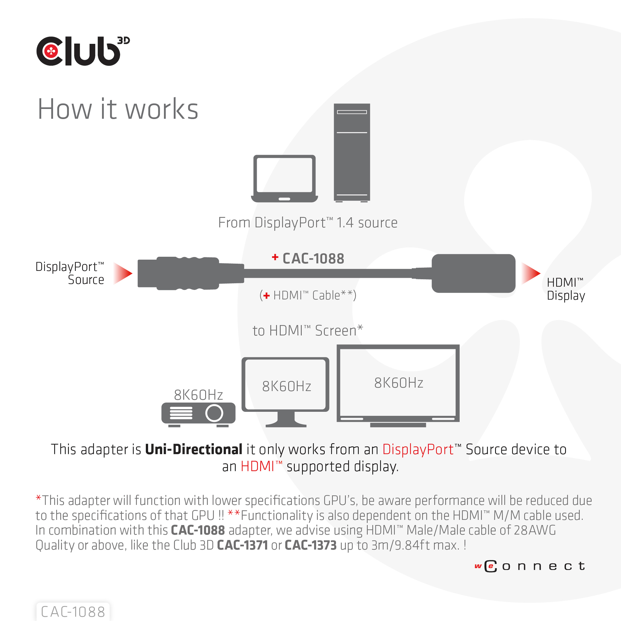CLUB3D DisplayPort1.4 to HDMI 4K120Hz/8K60Hz HDR Active adapter M/F - Afbeelding 5