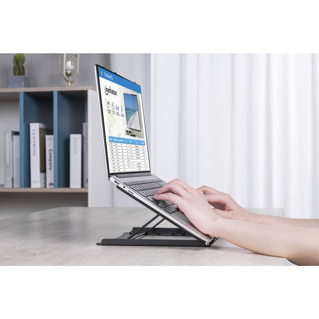 Manhattan Laptop- en tabletstandaard voor bureau, verstelbaar (5 posities), voor tablets en laptops tot 15,6", draagbaar en lichtgewicht, staal, zwart - Afbeelding 14