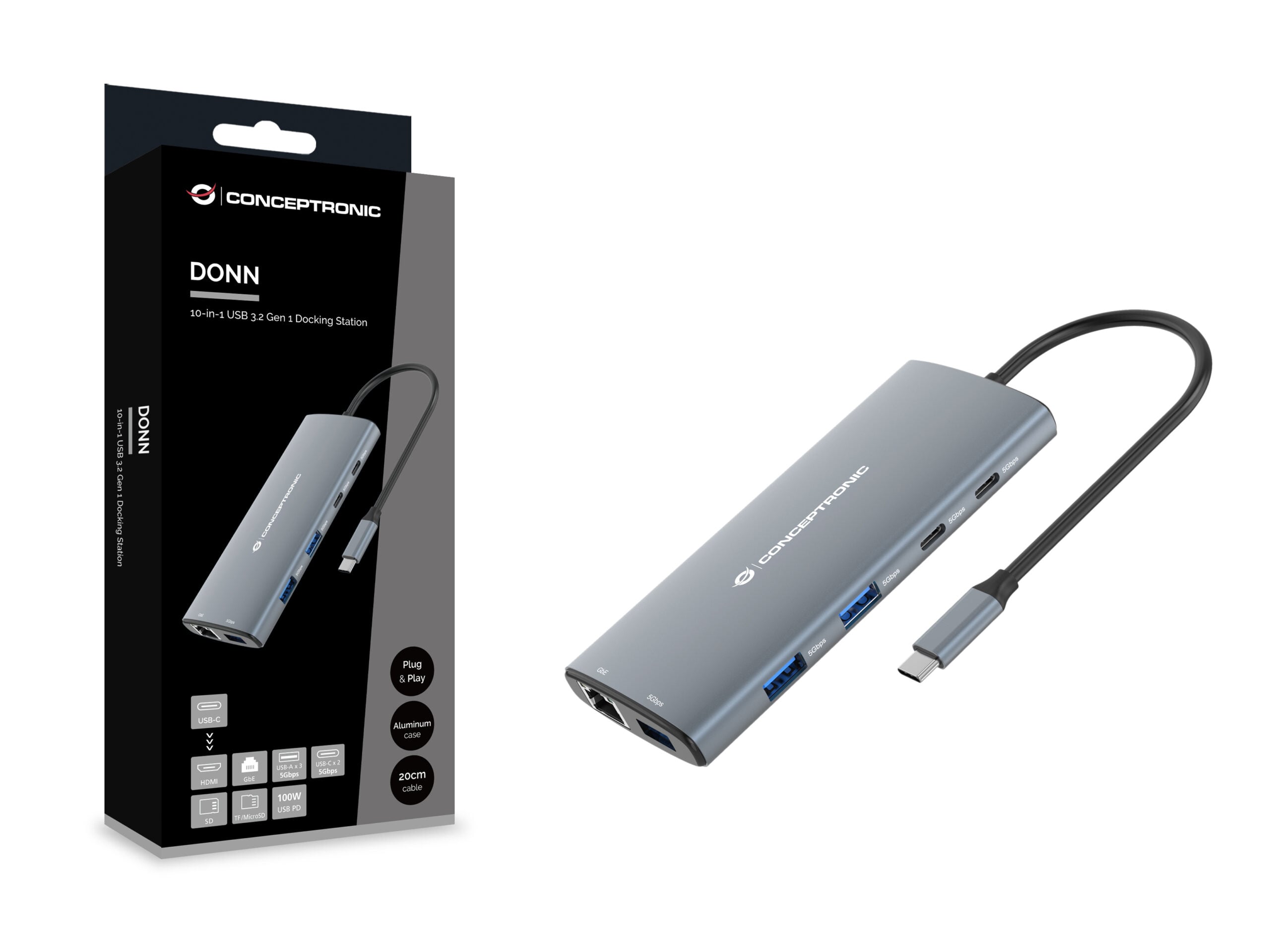 Conceptronic DONN06G Bedraad USB 3.2 Gen 1 (3.1 Gen 1) Type-C Grijs - Afbeelding 7