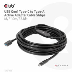 CLUB3D USB Gen1 Type-C to Type-A Active Adapter Cable 5Gbps M/F 10m/32.8ft - Afbeelding 8