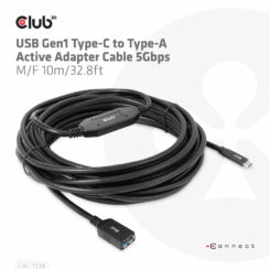 CLUB3D USB Gen1 Type-C to Type-A Active Adapter Cable 5Gbps M/F 10m/32.8ft - Afbeelding 7