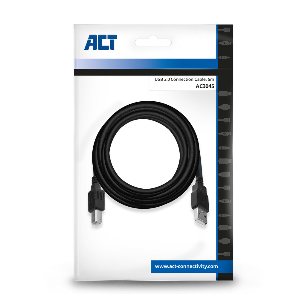 ACT USB 2.0 aansluitkabel A male - B male 5 meter - Afbeelding 3