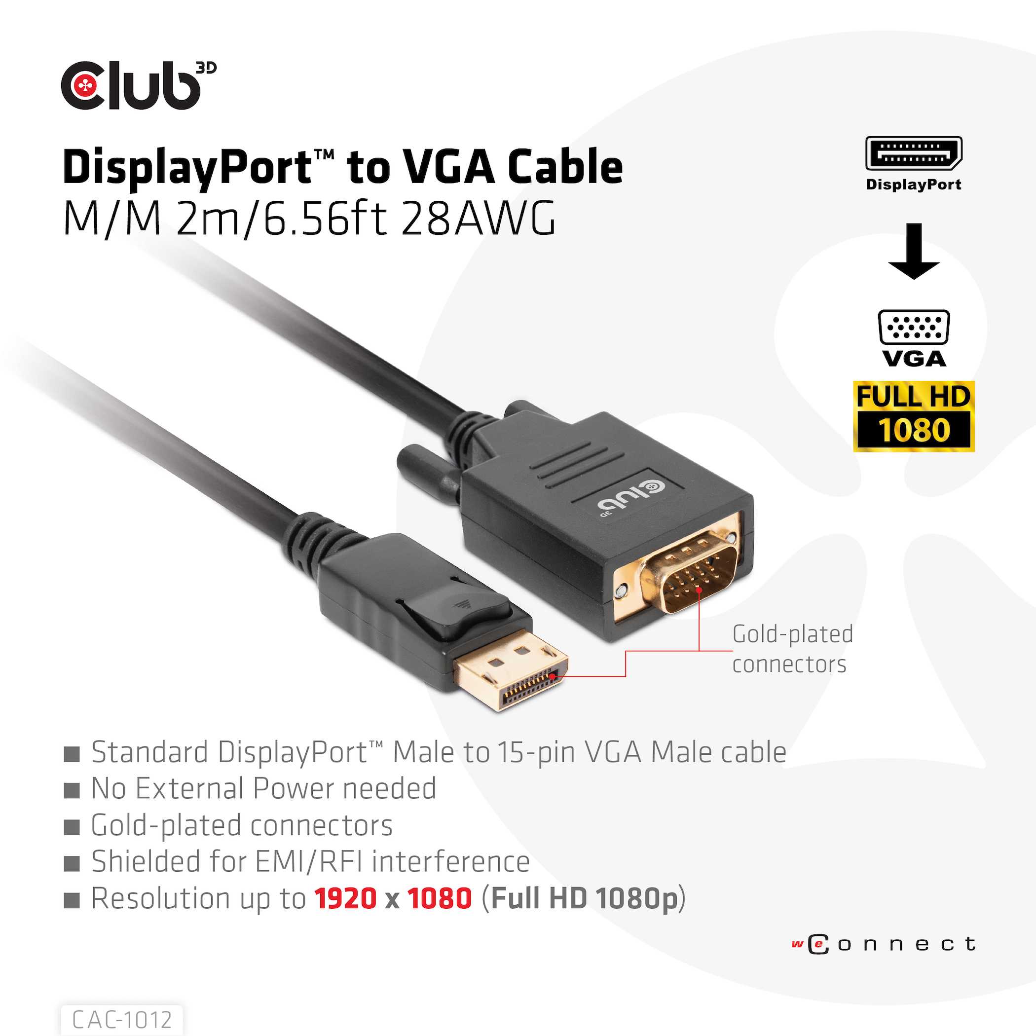 CLUB3D DisplayPort to VGA Cable M/M - Afbeelding 4