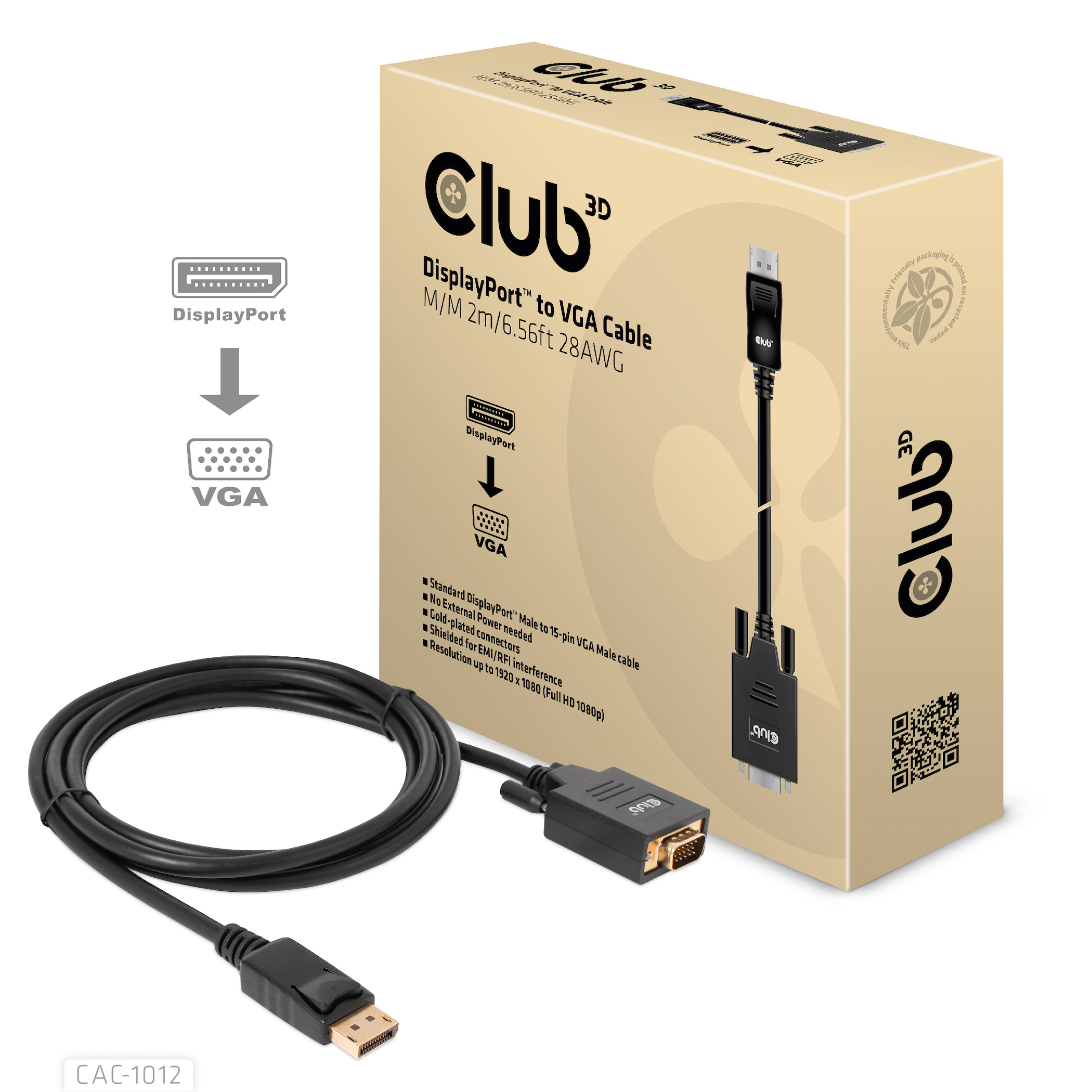 CLUB3D DisplayPort to VGA Cable M/M - Afbeelding 2