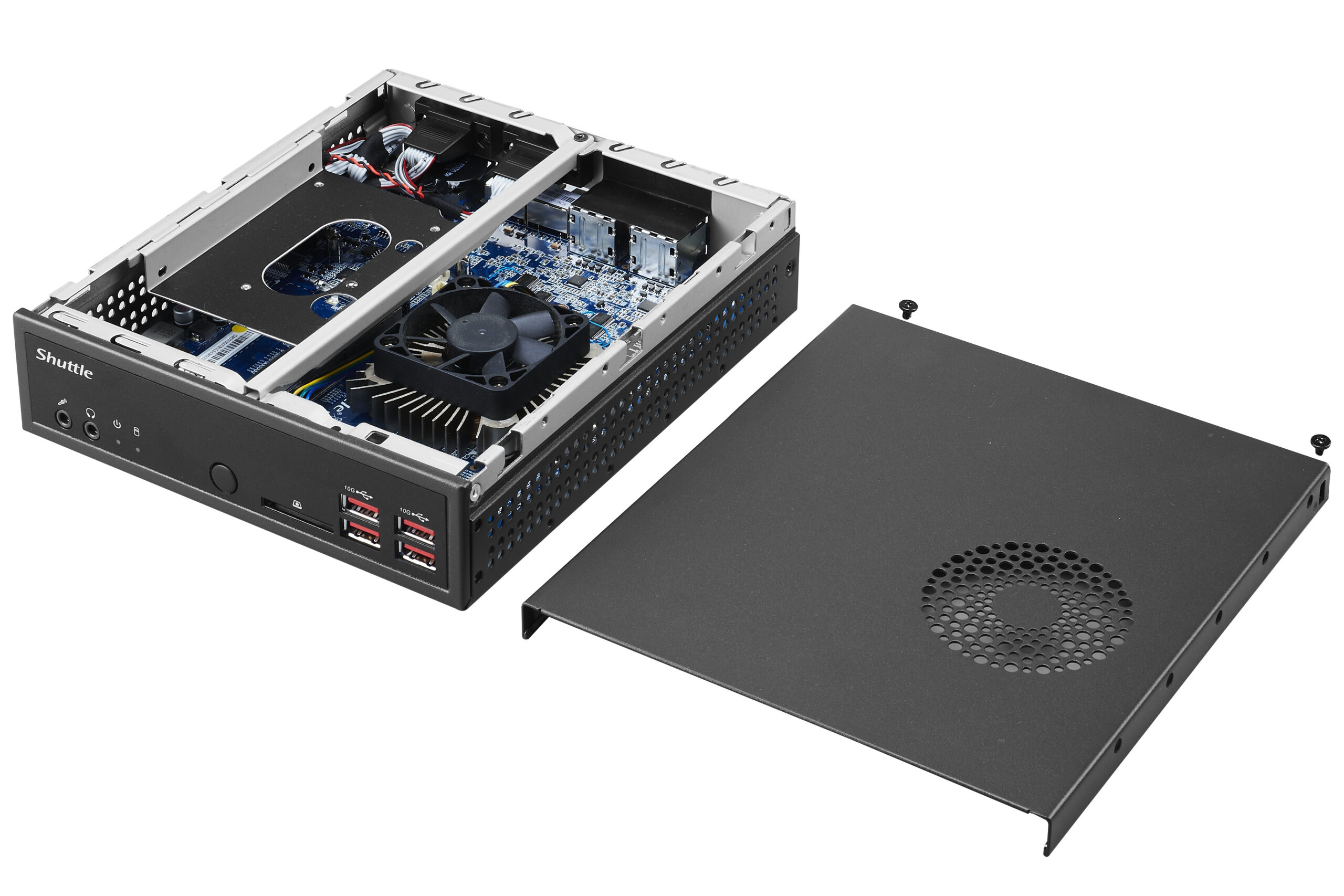 Shuttle XPC slim Barebone DH32U, Intel Pentium Gold 7505, 4x HDMI 2.0b 2x LAN, 2x COM, incl. VESA, , 24/7 permanent gebruik - Afbeelding 4