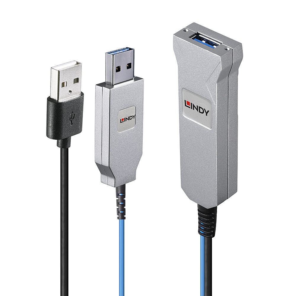 Lindy 43345 USB-kabel USB 3.2 Gen 1 (3.1 Gen 1) 30 m USB A 2 x USB A 5 Gbit/s Blauw, Zilver