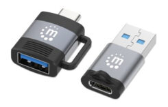 Manhattan 2-delige adapterset USB-C naar USB-A en USB-A naar USB-C, mannelijk naar vrouwelijk conversie, 5 Gbps (USB 3.2 Gen1 / USB 3.0), zwart/zilver, levenslange garantie