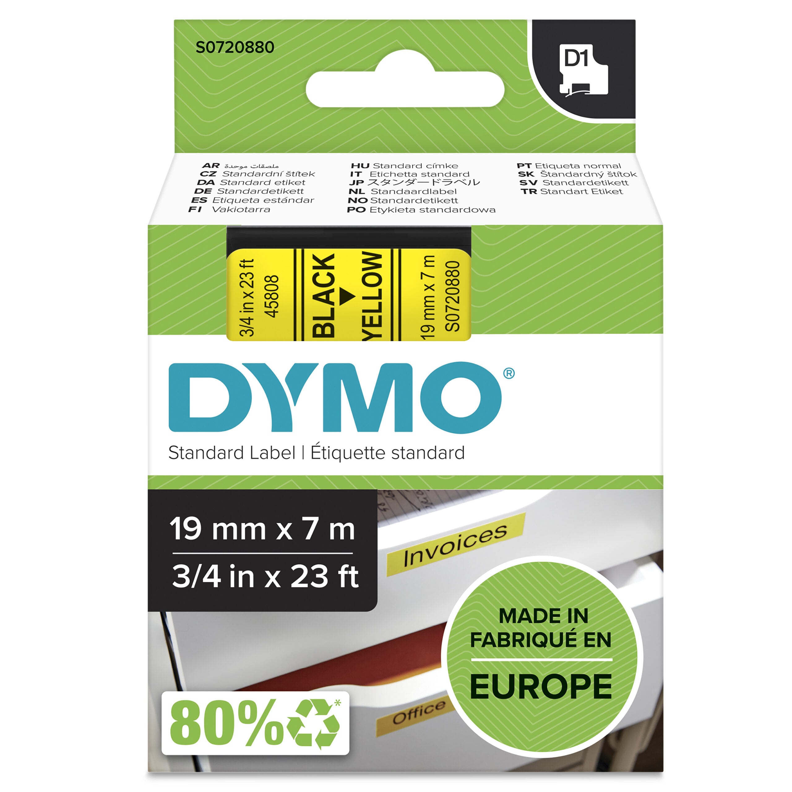 DYMO originele D1 labels | Zwarte Tekst op Geel Label | 19 mm x 7 m | Zelfklevende etiketten voor de LabelManager labelprinter | gemaakt in Europa - Afbeelding 3